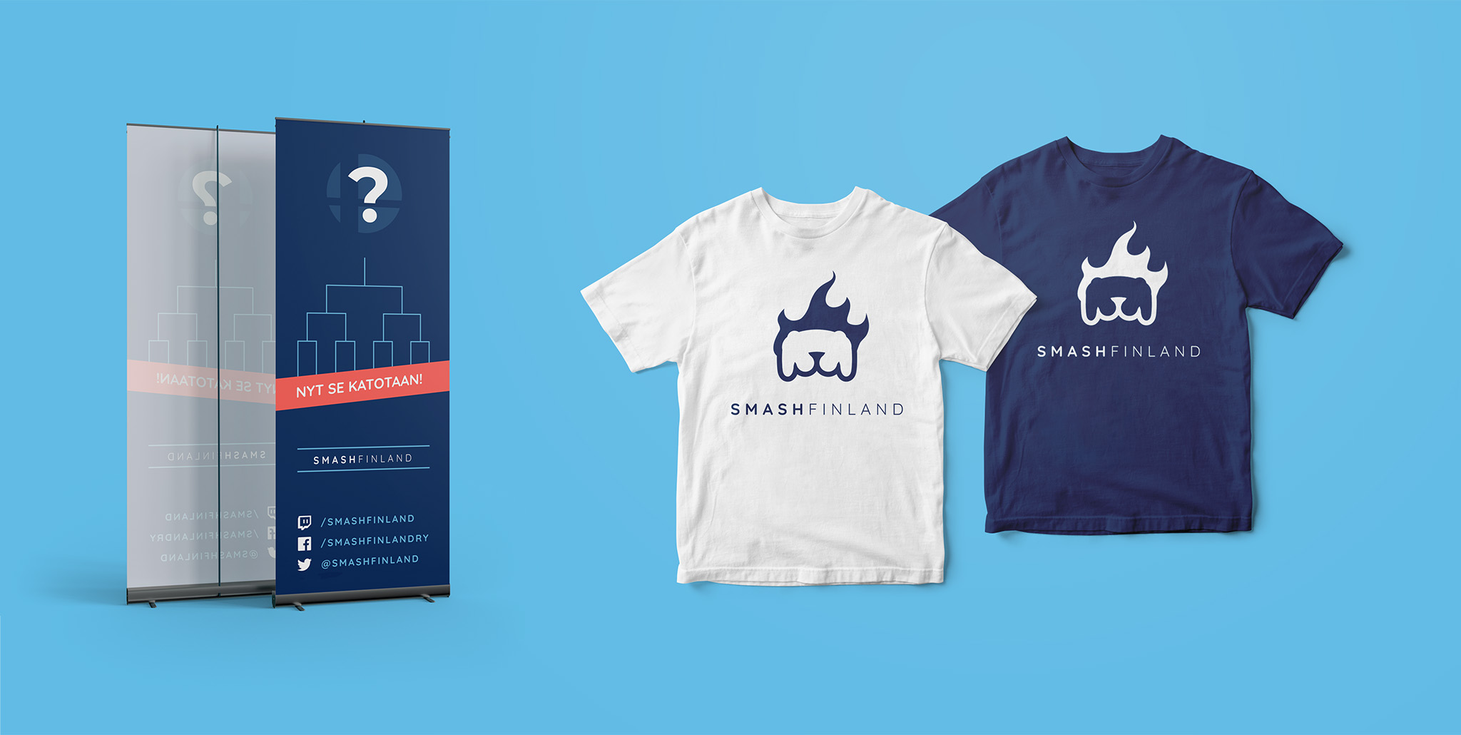 Smash Finland promotional rollup and t-shirt designs.