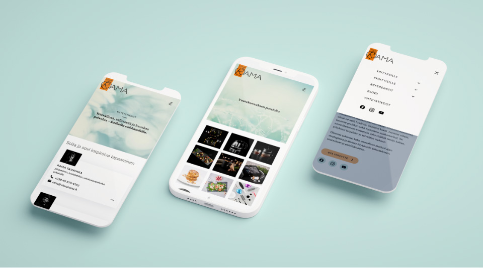 Three different views of Visual RAMA website on mobile devices.